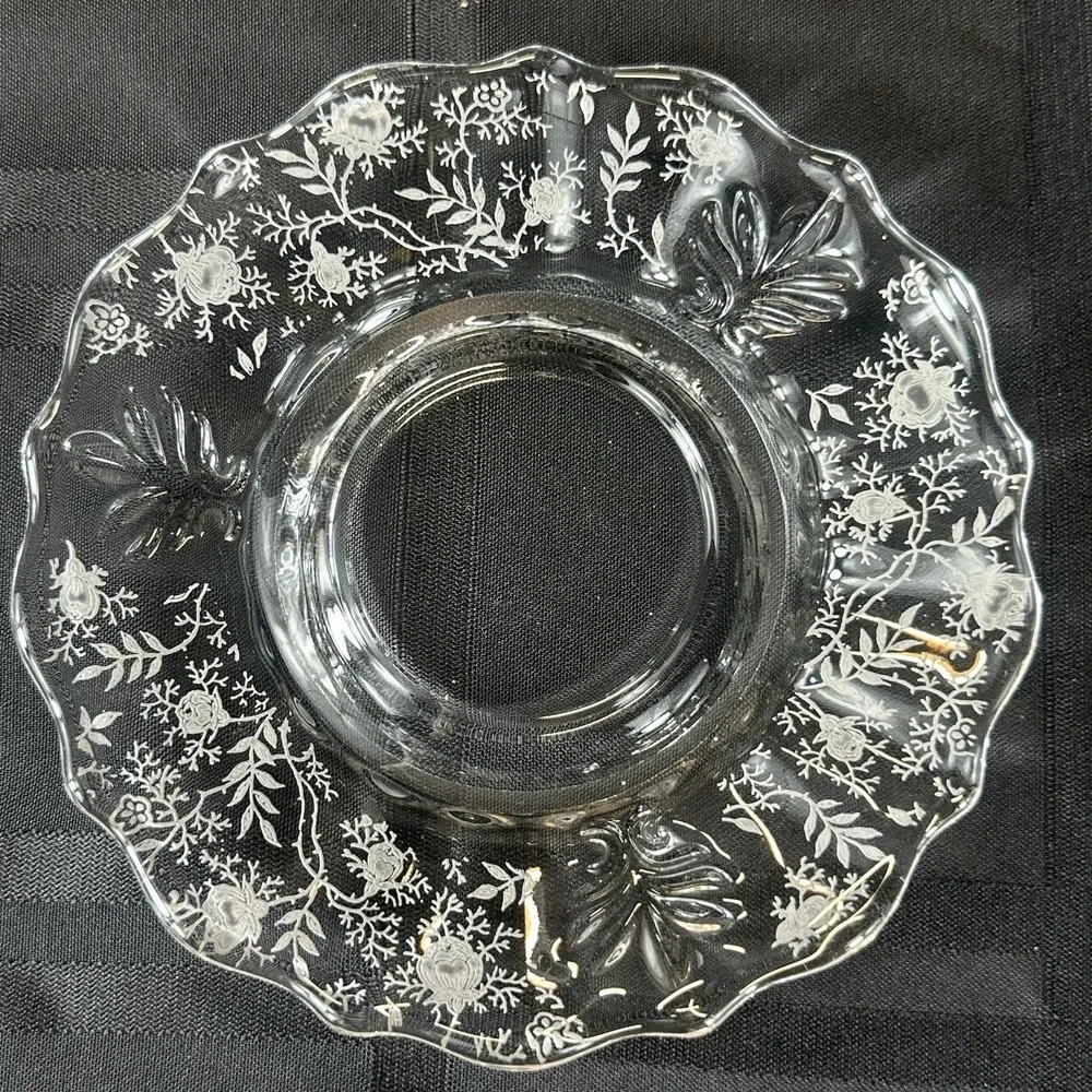 Vintage Fostoria Chintz Trio Set • Etched Glass Cup Saucer Plate • Baroque Blank